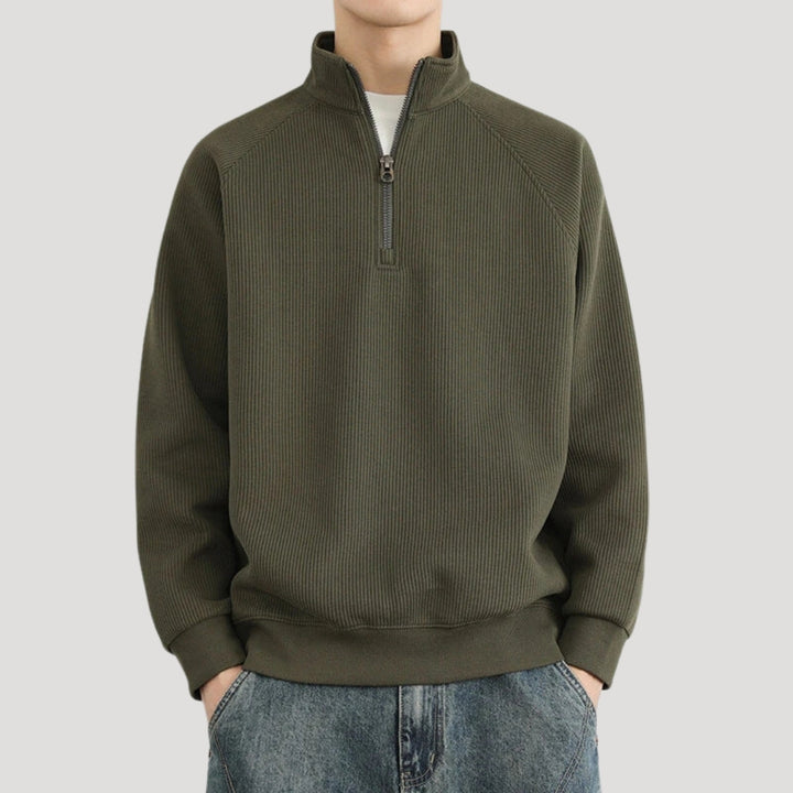 Men’s Quarter Zip Sweater Ribbed Pullover Long Sleeve Casual
