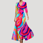 Women’s Midi Dress Floral Wrap A Line Long Elegant