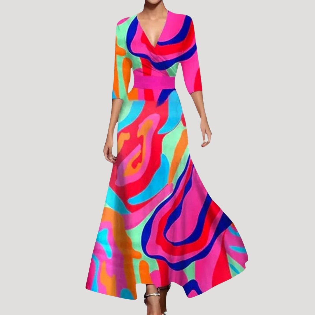 Women’s Midi Dress Floral Wrap A Line Long Elegant