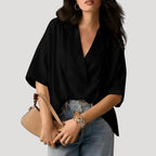 Women’s Blouse Short Sleeve Top V Neck Collared Loose