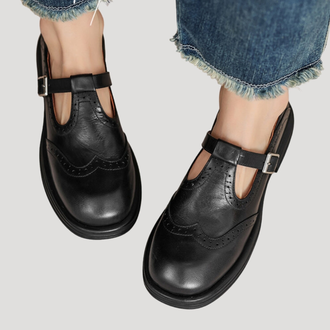 Women Mary Jane Flats Faux Leather Strap Classic