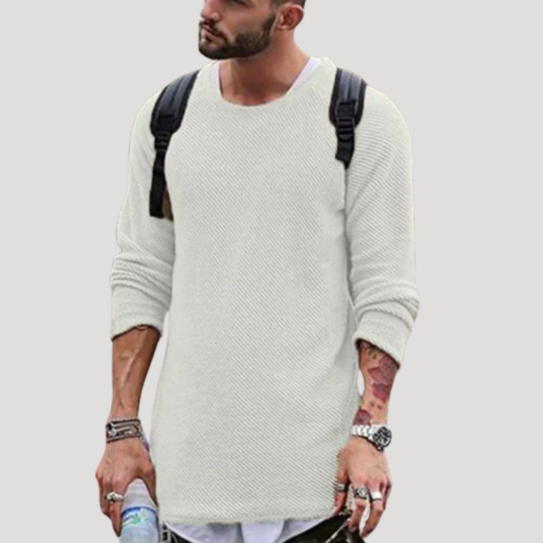 Men’s Knit Sweater Crew Neck Textured Long Sleeve Casual
