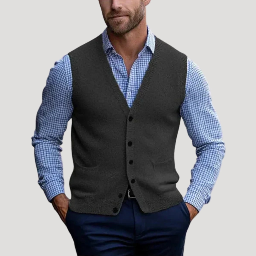 Men’s Sweater Vest Knit Button V Neck Cardigan Formal
