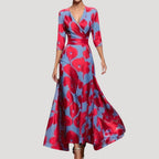 Women’s Midi Dress Floral Wrap A Line Long Elegant