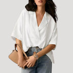 Women’s Blouse Short Sleeve Top V Neck Collared Loose
