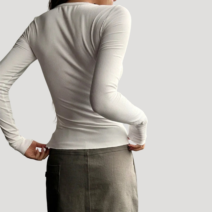 Women’s Blouse Long Sleeve Top Ribbed Henley Fitted Casual