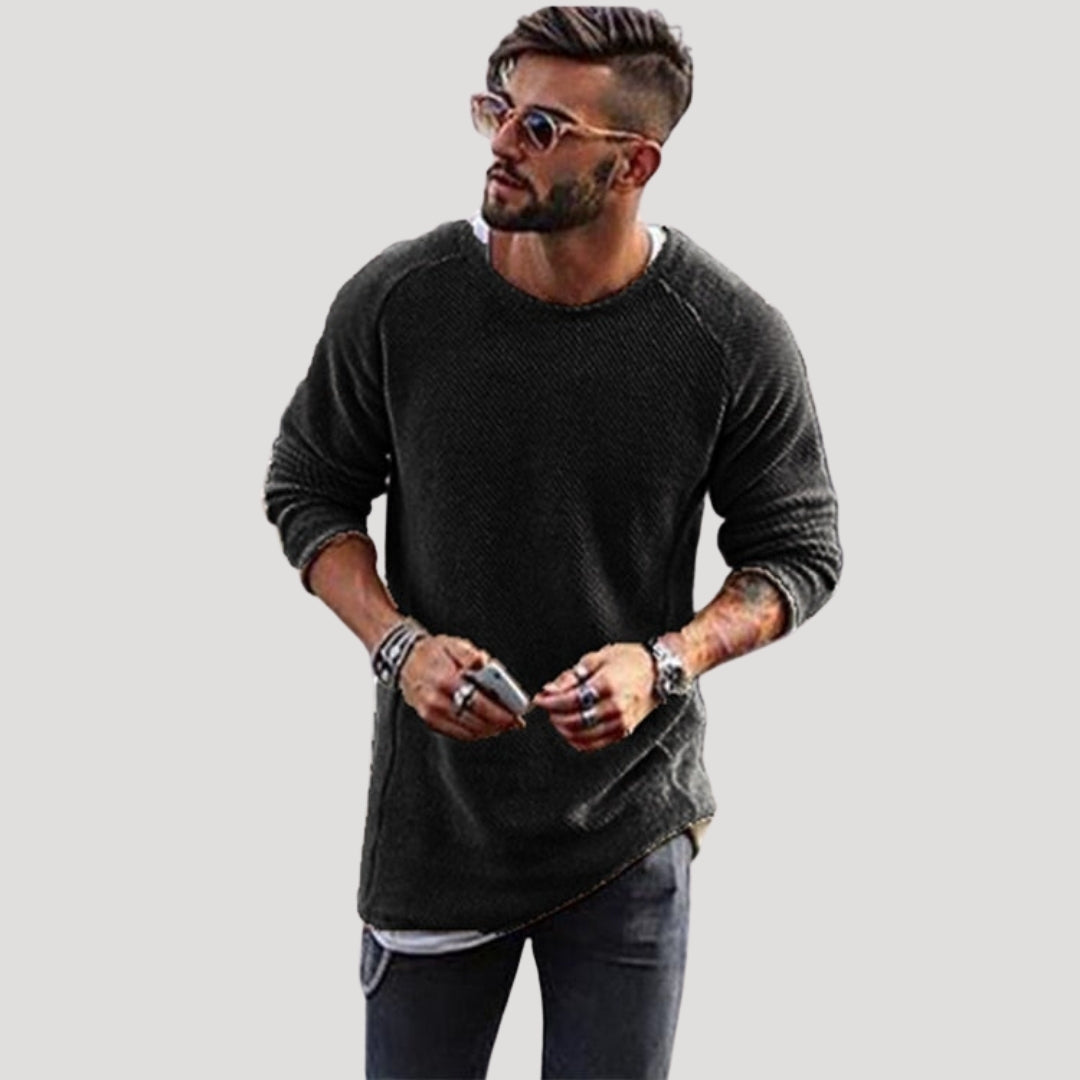 Men’s Knit Sweater Crew Neck Textured Long Sleeve Casual