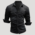 Mens Denim Shirt Long Sleeve Button Down Casual Slim Fit