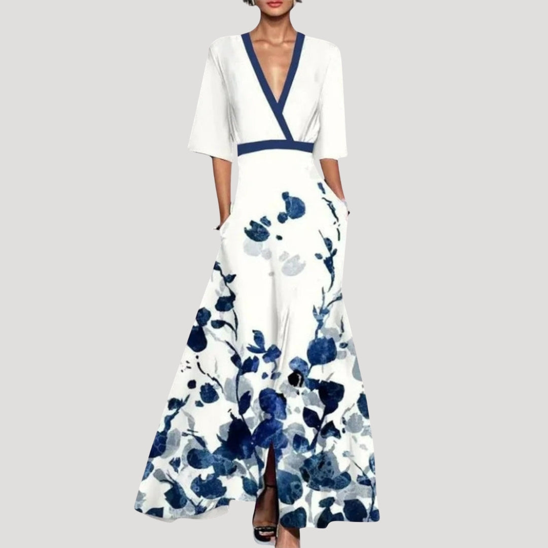 Women’s Midi Dress Floral Wrap A Line Long Elegant