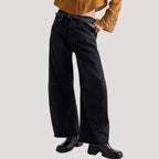 Women’s Denim Wide Leg Jeans High Waist Cropped Raw Hem