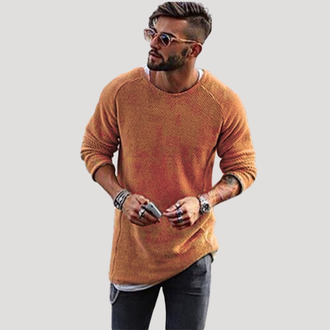 Men’s Knit Sweater Crew Neck Textured Long Sleeve Casual