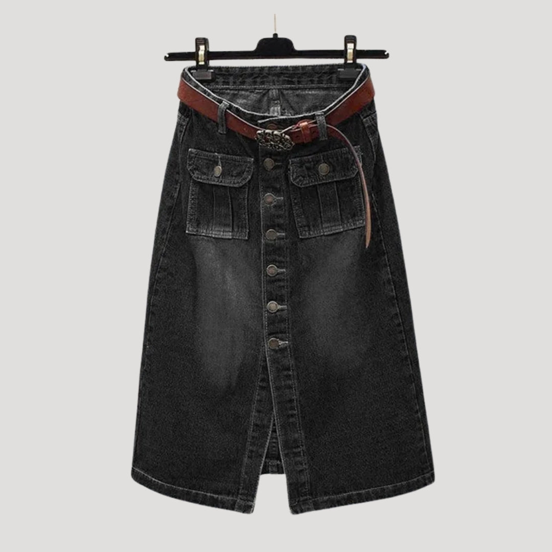 Women’s Denim Skirt Midi Jean A Line High Waist Button