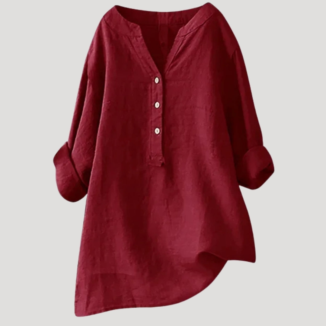 Women’s Blouse Tunic Top V Neck Loose Casual Long Sleeve