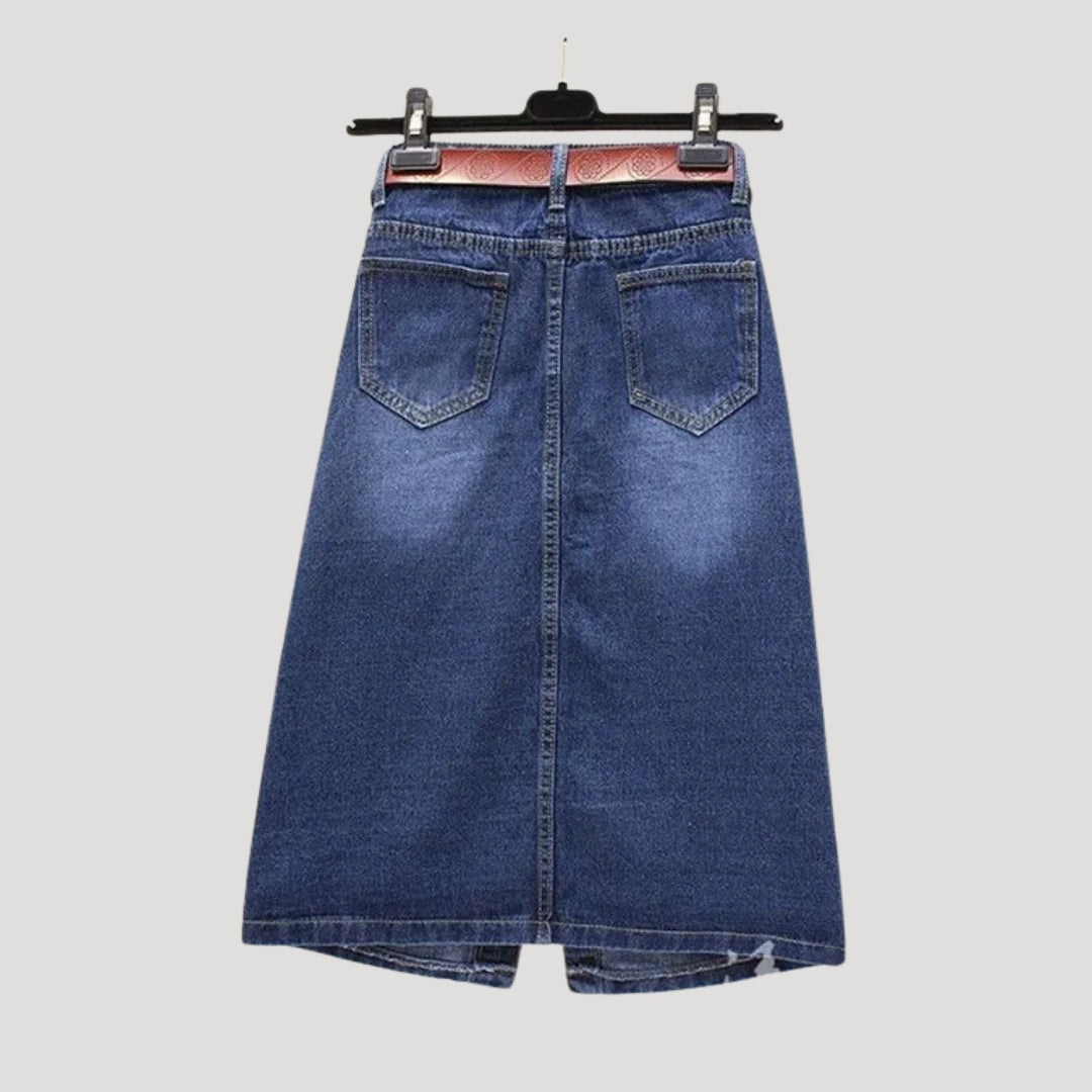 Women’s Denim Skirt Midi Jean A Line High Waist Button