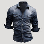 Mens Denim Shirt Long Sleeve Button Down Casual Slim Fit