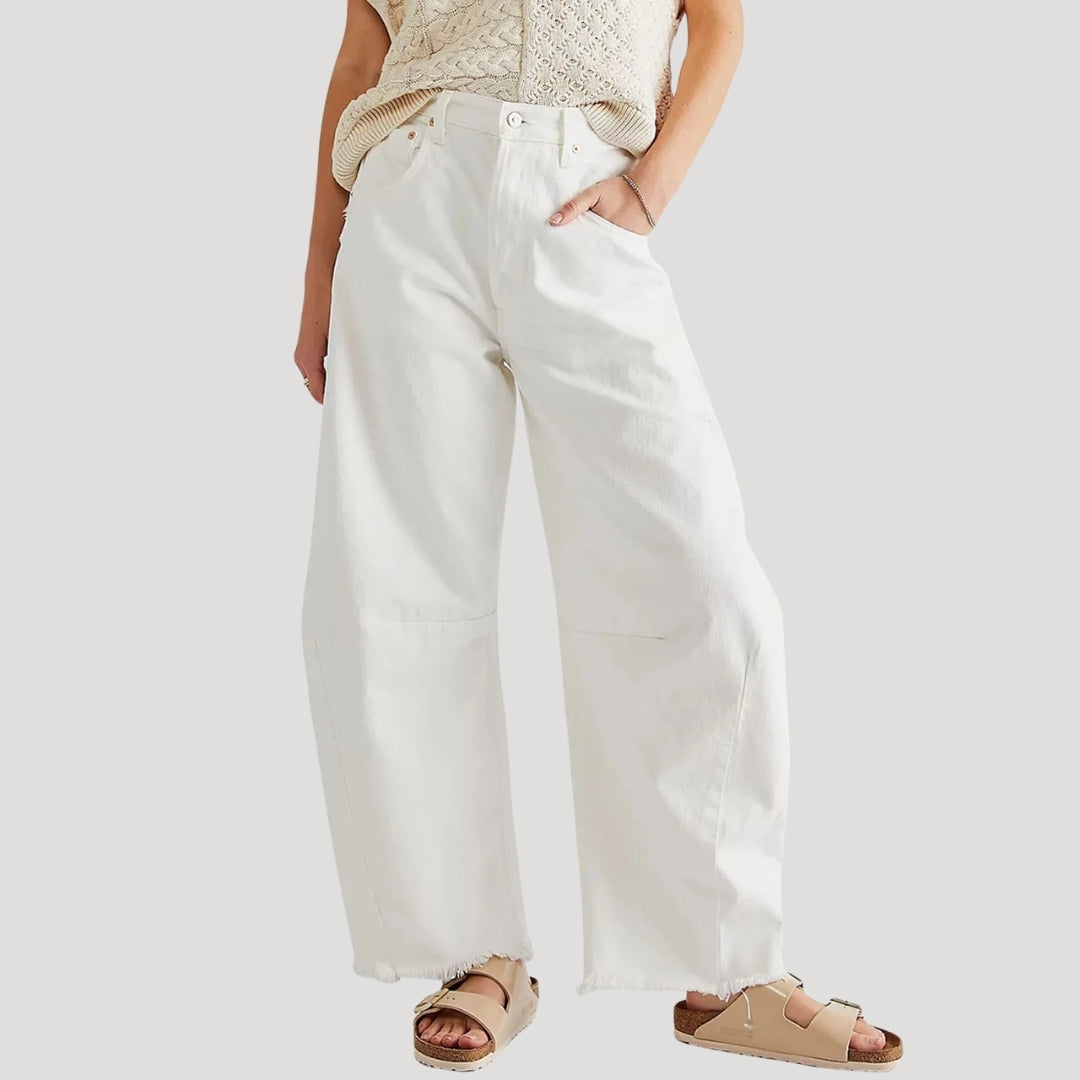 Women’s Denim Wide Leg Jeans High Waist Cropped Raw Hem