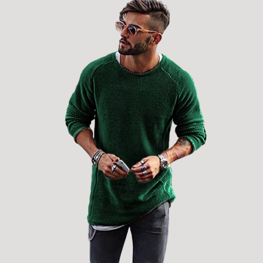 Men’s Knit Sweater Crew Neck Textured Long Sleeve Casual