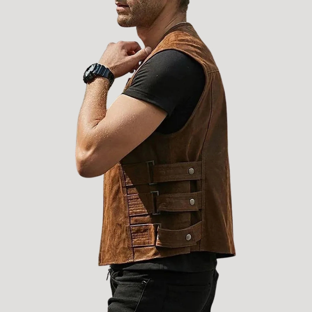 Men’s Leather Vest Biker Motorcycle Sleeveless Jacket Zip