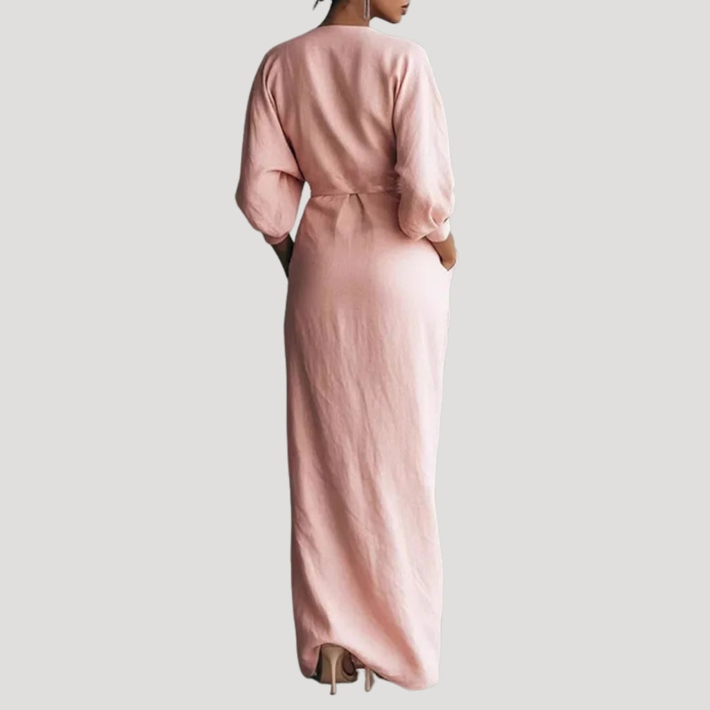 Women’s Maxi Dress Wrap Long Sleeve V Neck Flowy Elegant