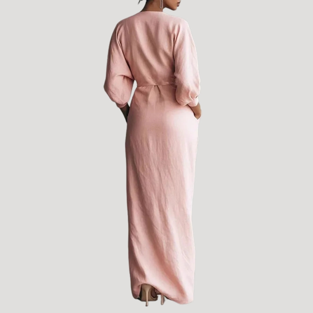 Women’s Maxi Dress Wrap Long Sleeve V Neck Flowy Elegant