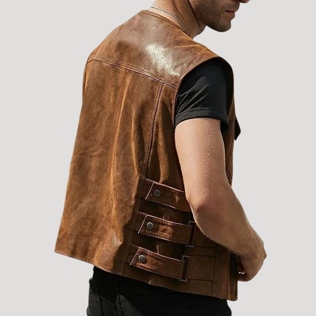 Men’s Leather Vest Biker Motorcycle Sleeveless Jacket Zip