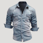 Mens Denim Shirt Long Sleeve Button Down Casual Slim Fit