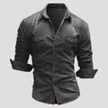 Mens Denim Shirt Long Sleeve Button Down Casual Slim Fit
