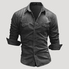 Mens Denim Shirt Long Sleeve Button Down Casual Slim Fit