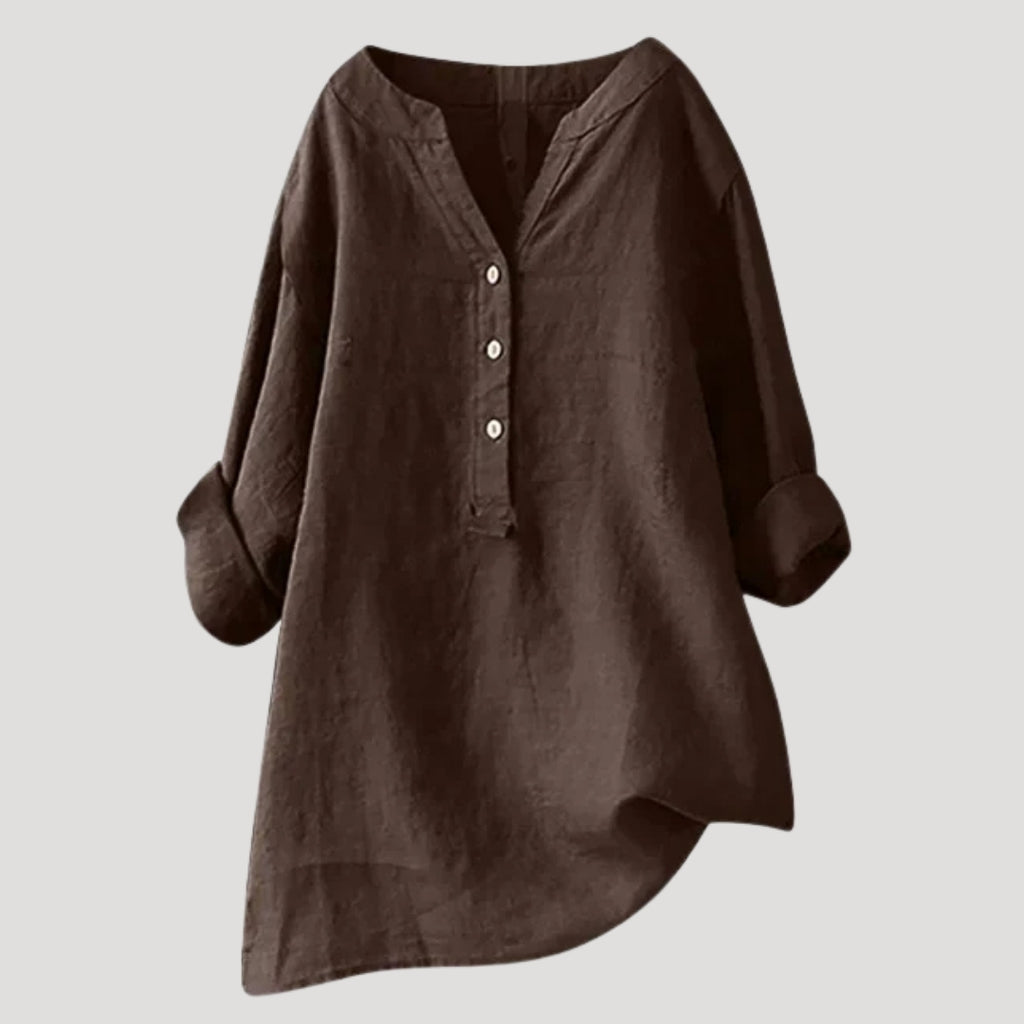 Women’s Blouse Tunic Top V Neck Loose Casual Long Sleeve