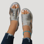 Women's Platform Wedge Sandals Metallic Open Toe Slingback