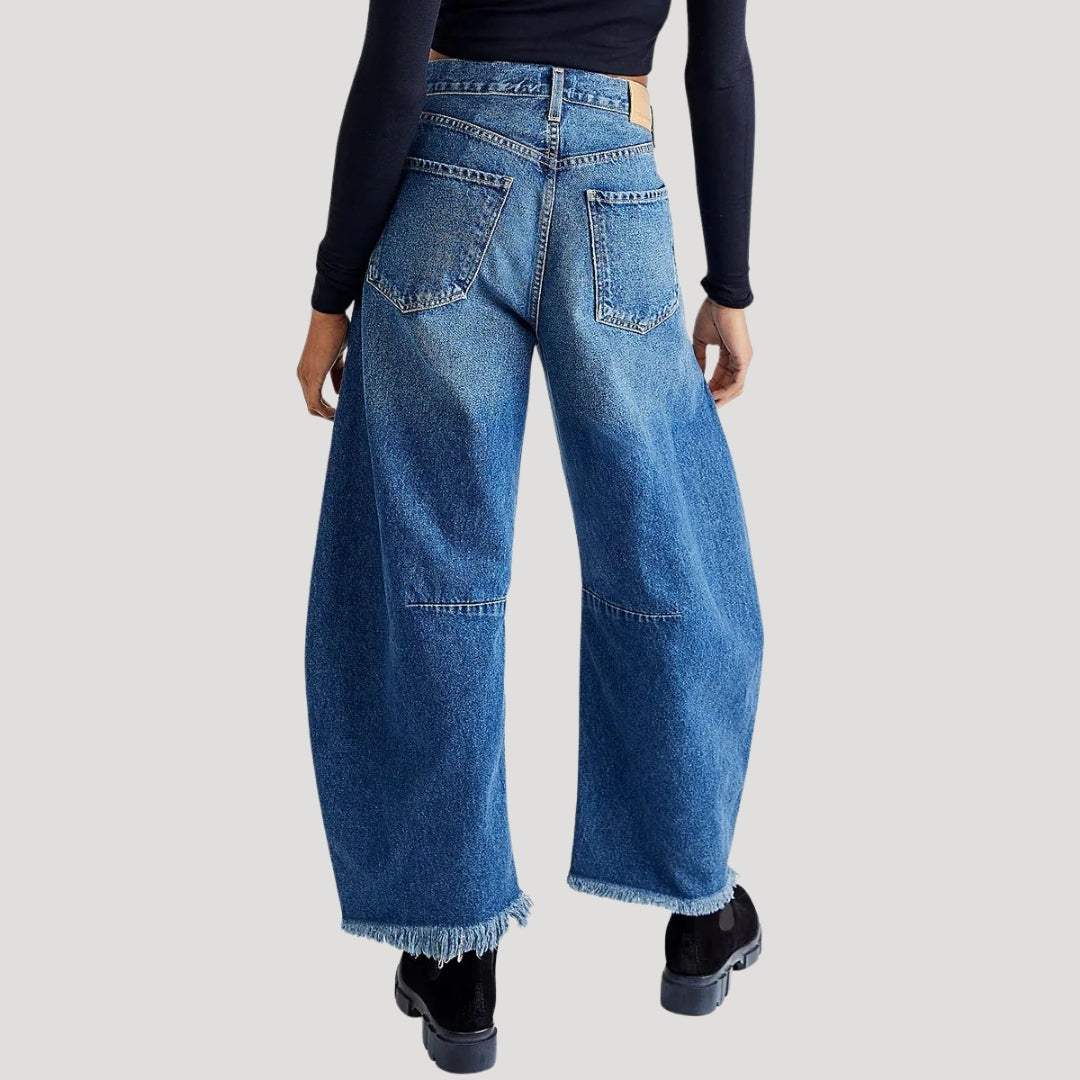 Women’s Denim Wide Leg Jeans High Waist Cropped Raw Hem