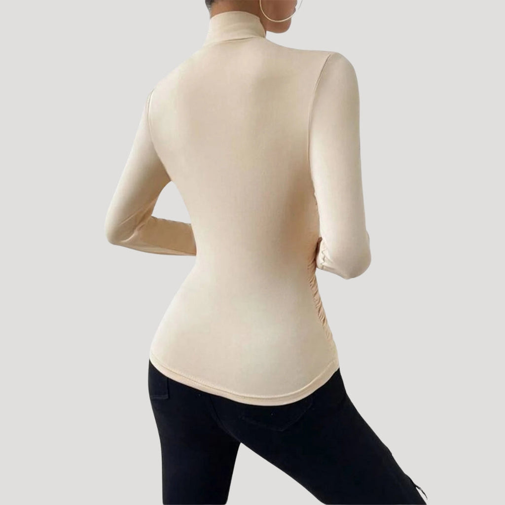 Women’s Long Sleeve Ruched Top Slim Fit Stretch Blouse