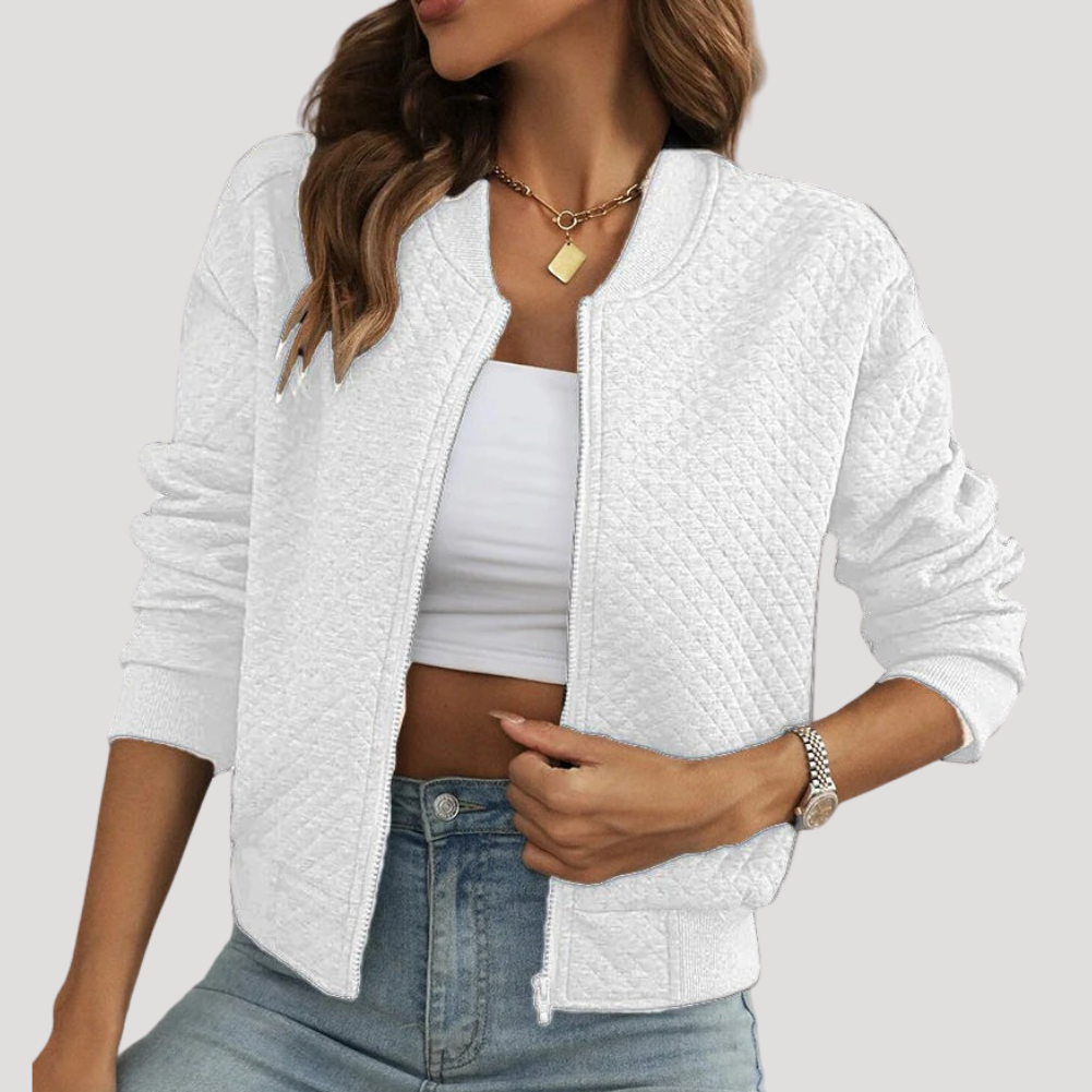 Dámska Prešívaná Bomber Bunda Krátka Na Zips