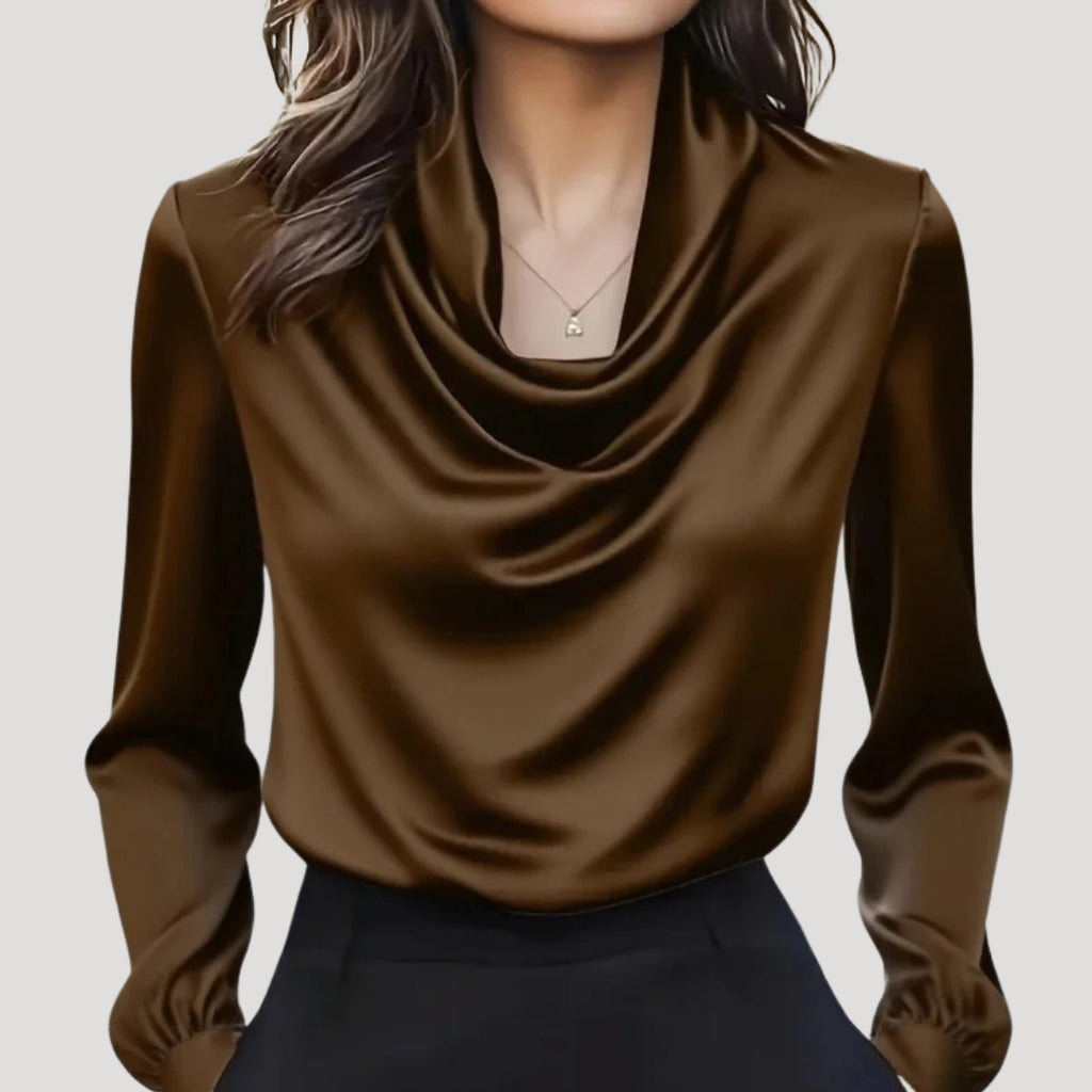 Women’s Blouse Satin Top Long Sleeve Cowl Neckline