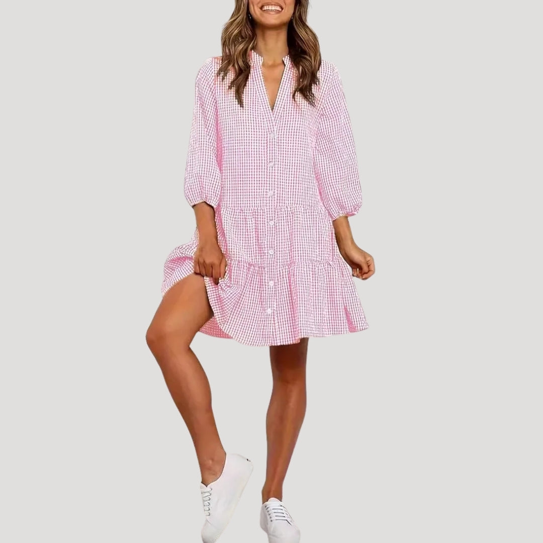 Women’s Summer Dress Mini Casual Shirt A Line Gingham