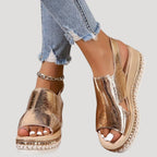 Women's Platform Wedge Sandals Metallic Open Toe Slingback