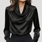 Women’s Blouse Satin Top Long Sleeve Cowl Neckline