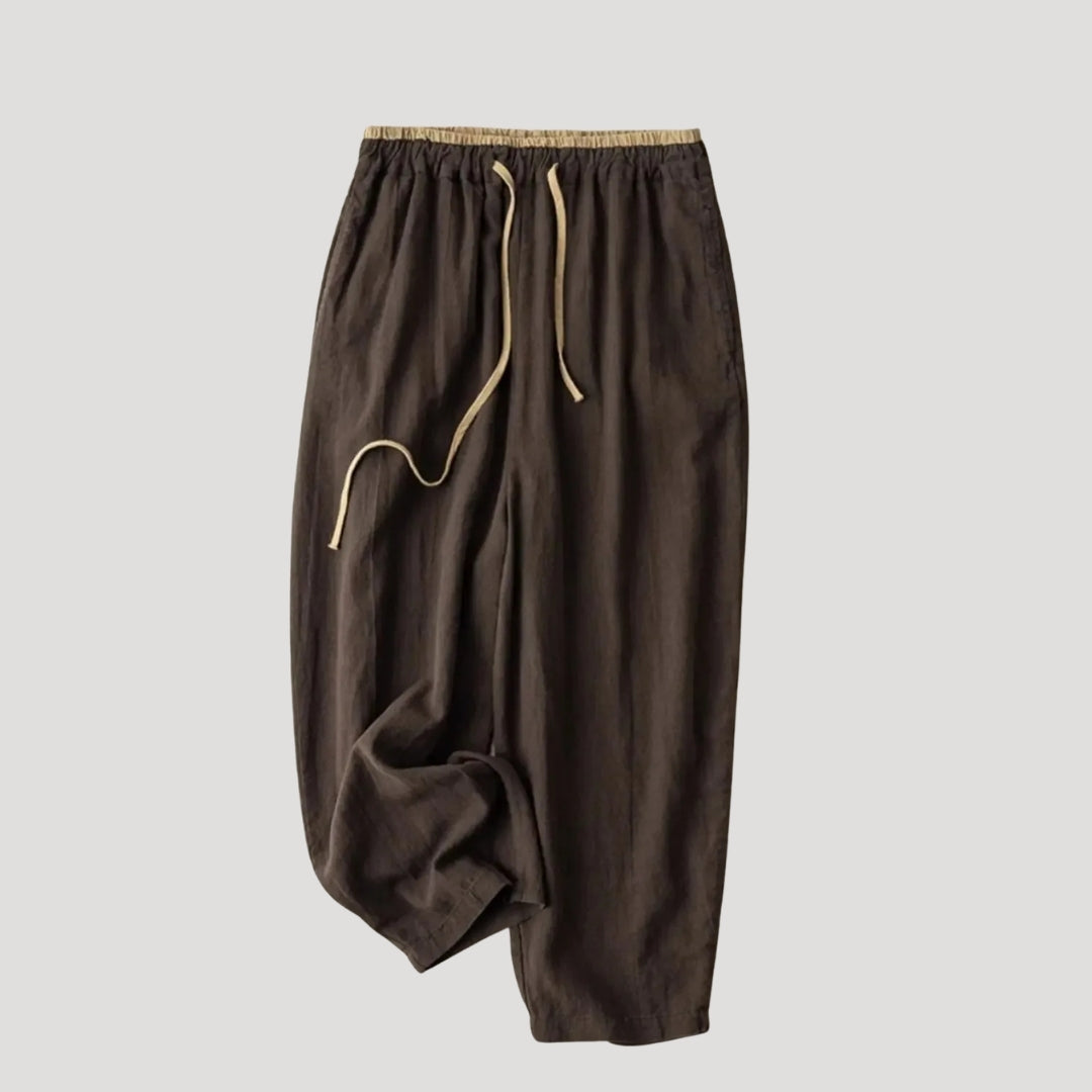 Women’s Linen Pants Cropped Tapered Elastic Waist Drawstring Relaxed