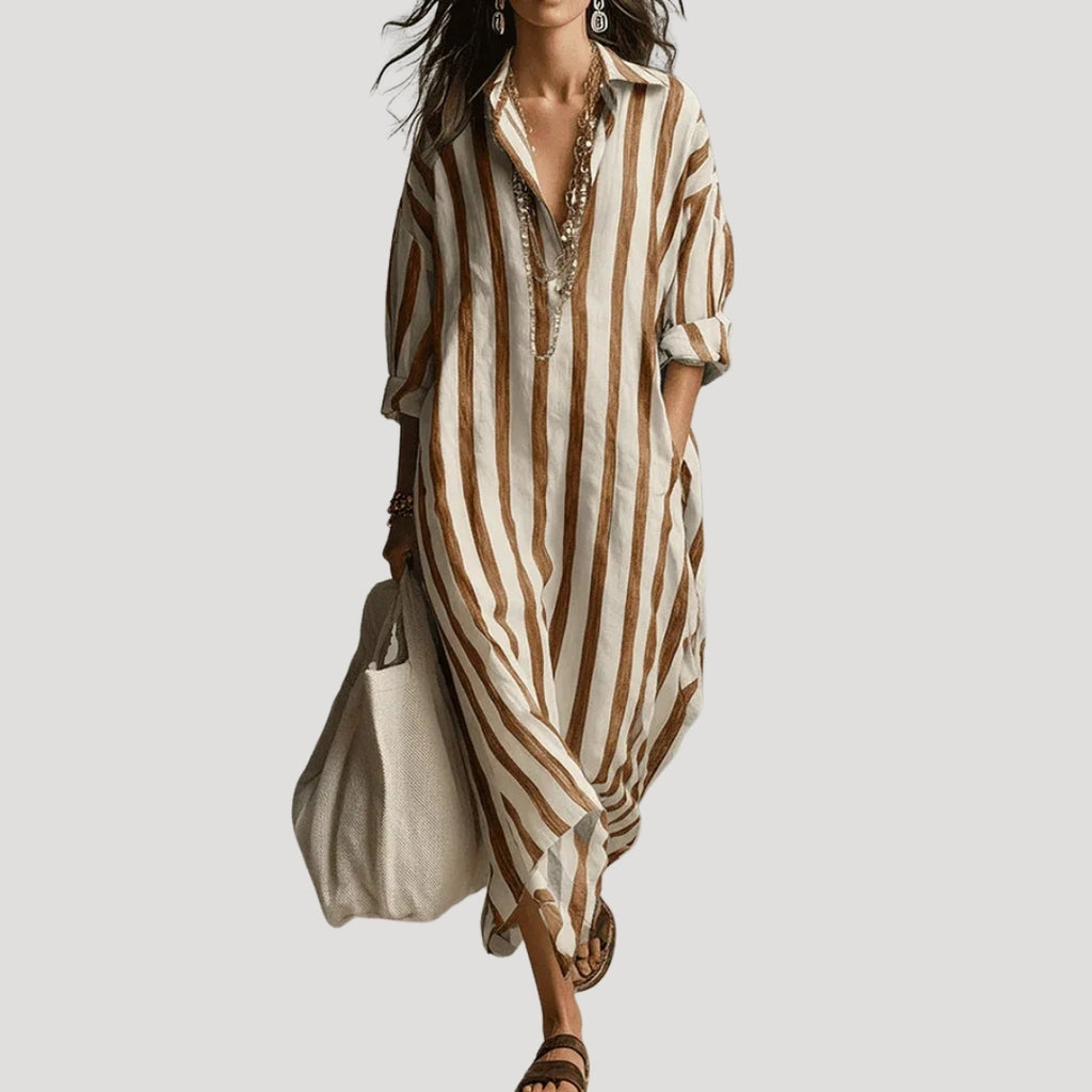 Women’s Maxi Dress Shirt Striped Loose Casual Summer Beach