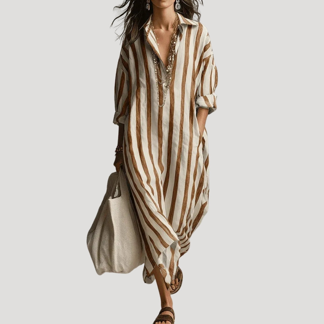 Women’s Maxi Dress Shirt Striped Loose Casual Summer Beach