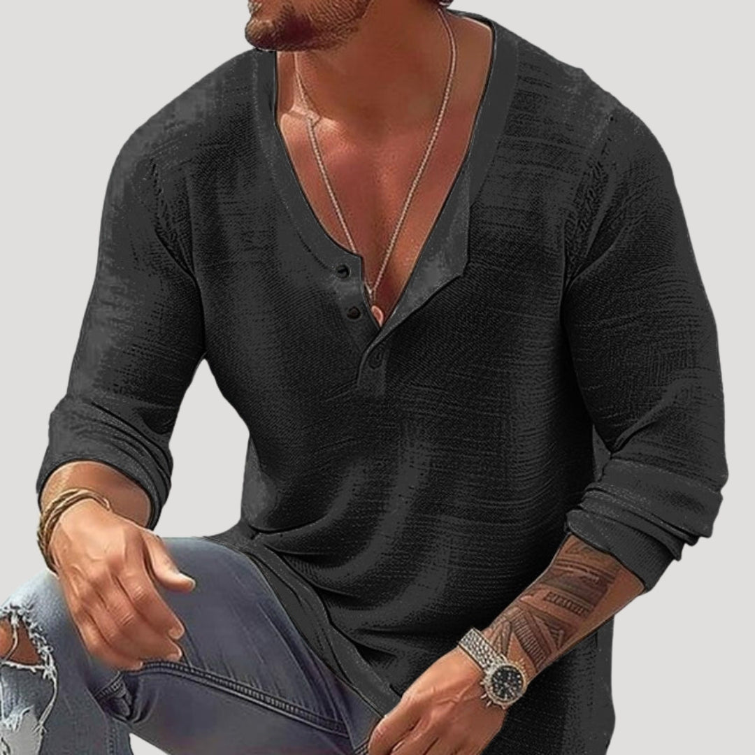 Mens Henley Shirt Long Sleeve Casual Knit
