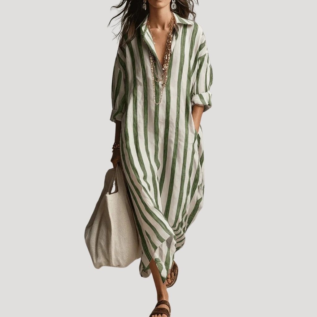 Women’s Maxi Dress Shirt Striped Loose Casual Summer Beach