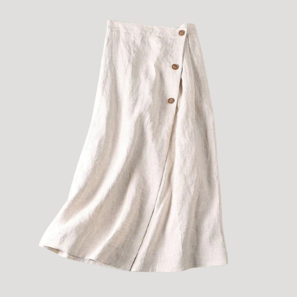 Women’s Linen Wrap Skirt Midi Length Button Detail