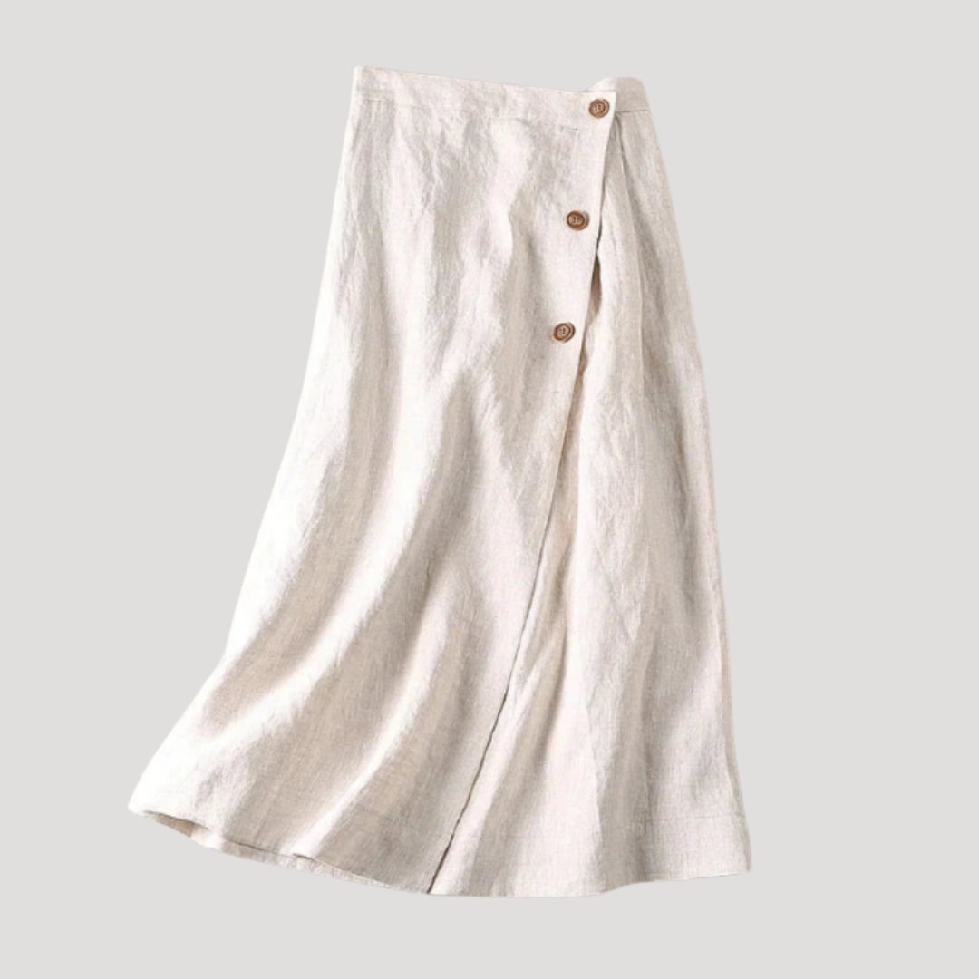 Women’s Linen Wrap Skirt Midi Length Button Detail