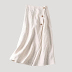 Women’s Linen Wrap Skirt Midi Length Button Detail