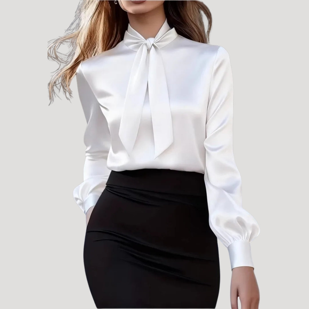 Women’s Blouse Satin Long Sleeve Bow Office Top