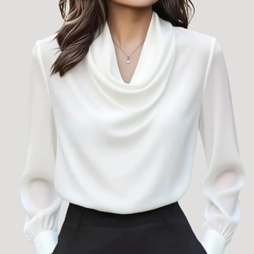 Women’s Blouse Satin Top Long Sleeve Cowl Neckline