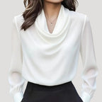 Women’s Blouse Satin Top Long Sleeve Cowl Neckline