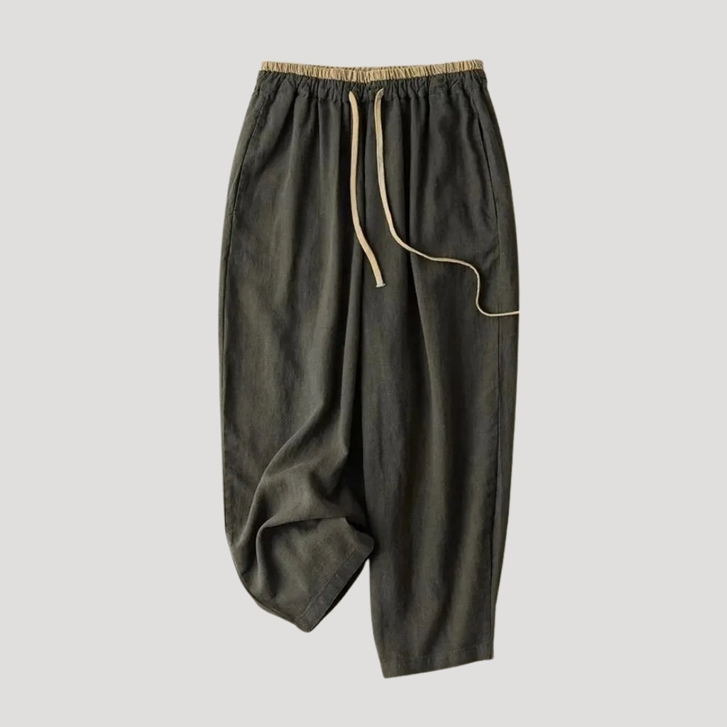 Women’s Linen Pants Cropped Tapered Elastic Waist Drawstring Relaxed