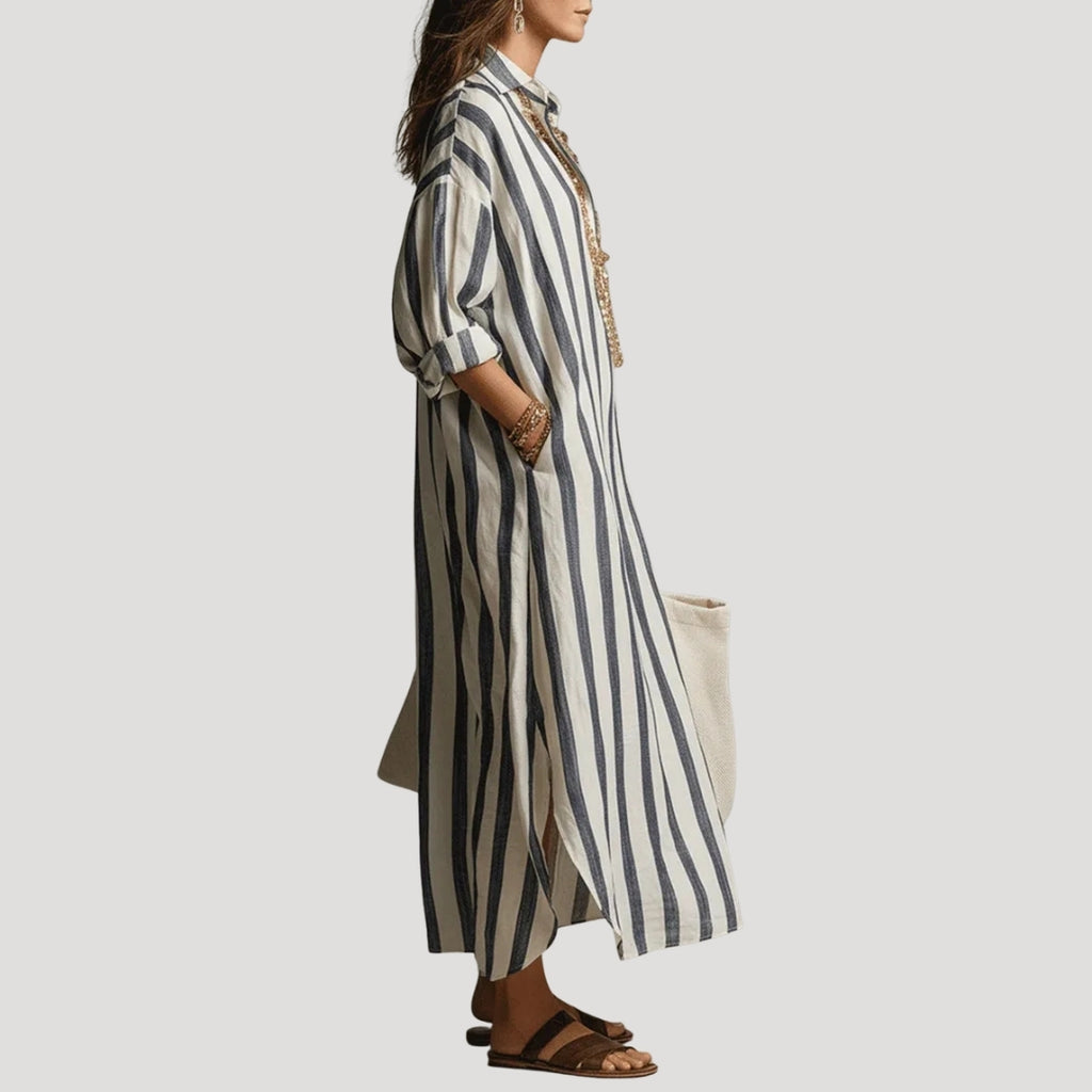 Women’s Maxi Dress Shirt Striped Loose Casual Summer Beach